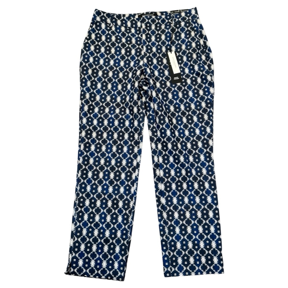 Liverpool Kelsey Trousers Womens Size 6/28 Navy Batik Print Blue and White NWT